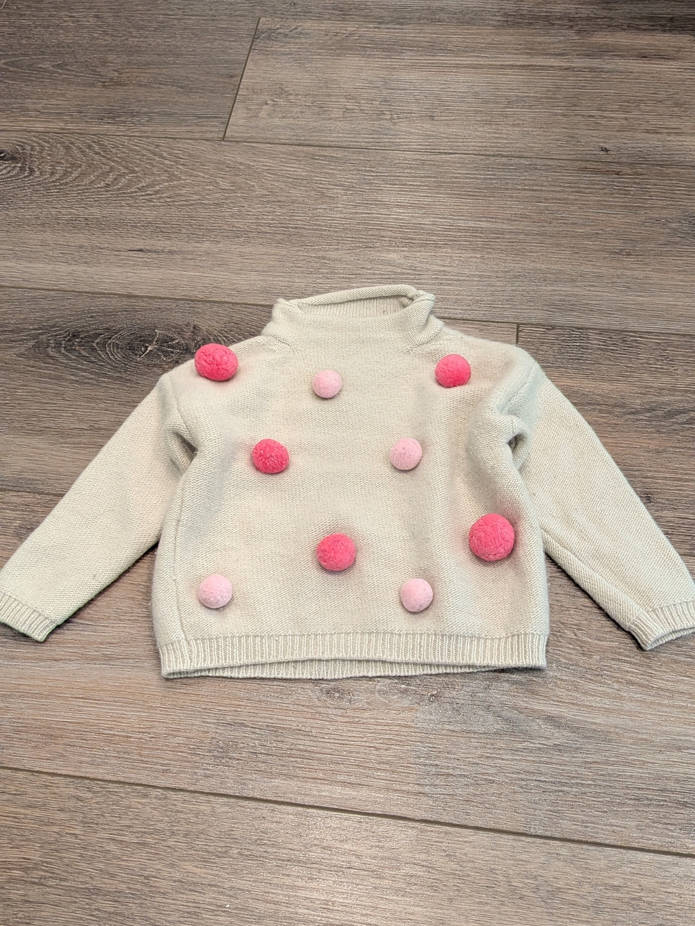 IL GUFO 100% lana wool beige sweater baby 12M pink pompom italian
